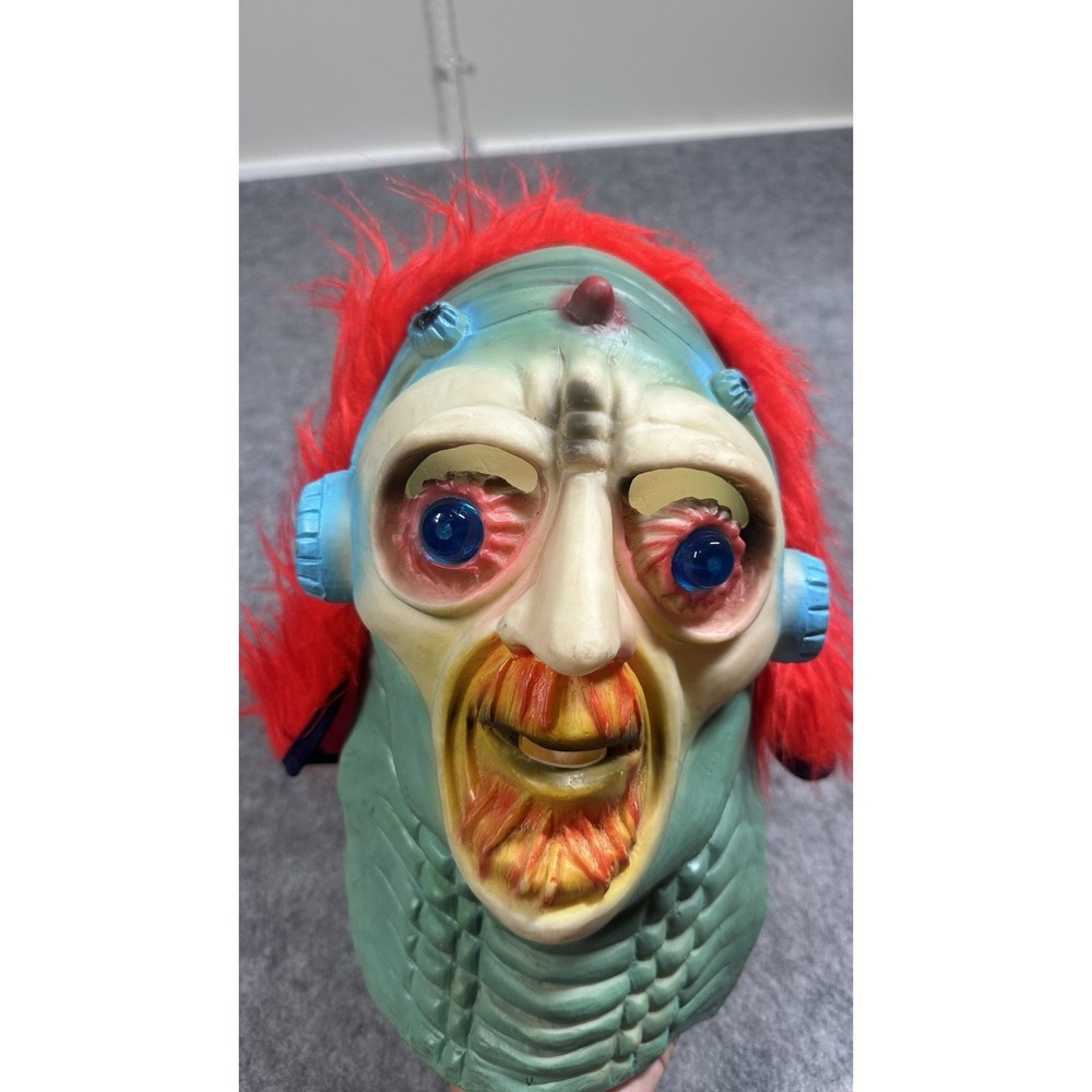 VINTAGE Halloween Alien Robot  GHOUL MASK RED HAIR GREEN FACE ADULT 1970s